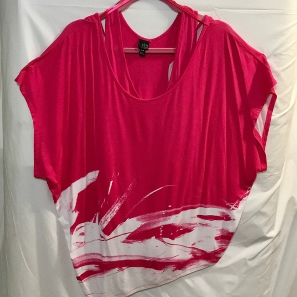 6th & Ln Pink & White Top Over Attached Tank Top
